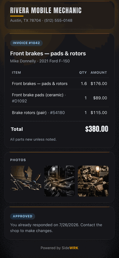 The branded estimate a customer approves from their phone